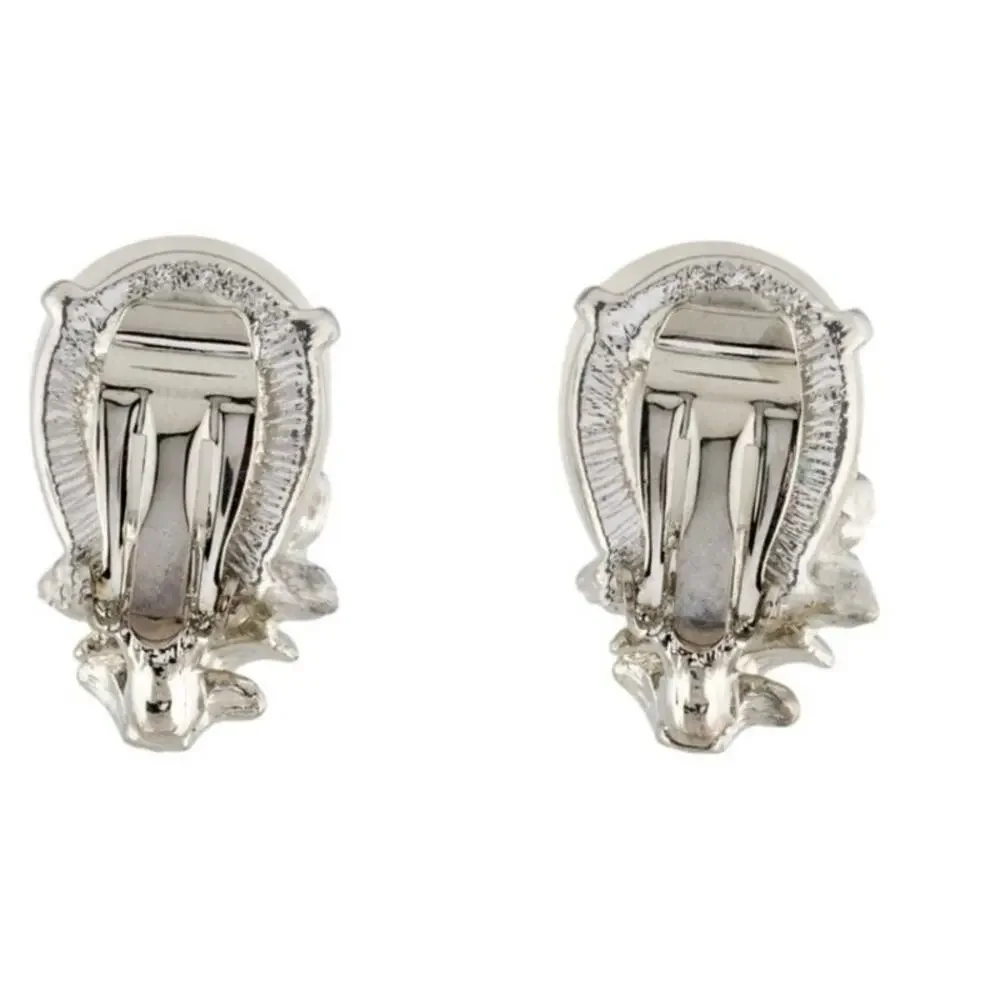 Kenneth Jay Lane White Lucite & Clear Crystal Clip-On‎ Earrings - Picture 5 of 12